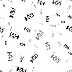 Aufkleber - Seamless vector pattern with electric charging station symbols, creating a creative monochrome background with rotated elements. Illustration on transparent background
