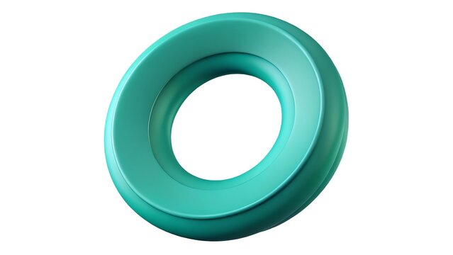 3d rendered teal-colored floating circular shape representing the letter o on a clean white background ideal for design projects