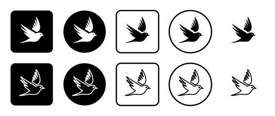Poster - Icon set of bird symbol. Filled, outline, black and white icons set, flat style.  Illustration on transparent background
