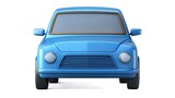 A front view illustration of a charming light blue cartoon car against a white background suitable for transportation and automotive concepts