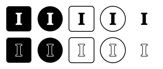 Poster - Icon set of capital letter I symbol. Filled, outline, black and white icons set, flat style.  Illustration on transparent background