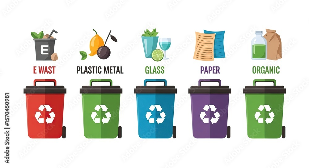 Colorful Recycling Bins for Electronic Plastic Glass Paper and Organic ...