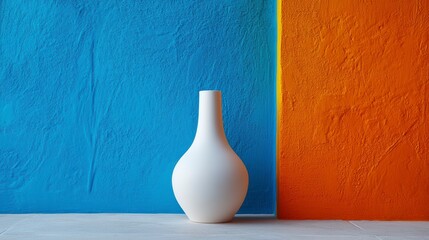 Aufkleber - White vase on blue and orange textured background.