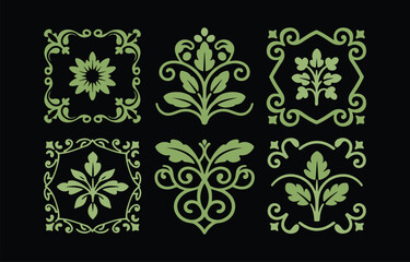 Poster - Elegant Sage Green Floral Damask Tile Patterns: Vintage Design Elements