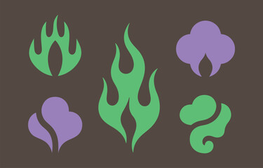 Poster - Abstract graphic design elements featuring stylized flames and organic shapes in green and purple