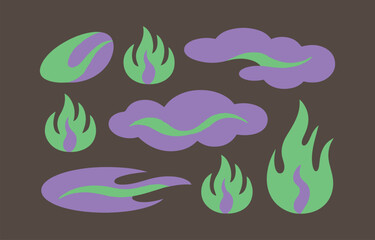 Poster - Abstract graphic design with stylized flames and clouds in purple and green