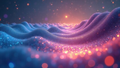 Poster - Glittering undulating surface in a dreamlike digital environment