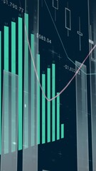 Poster - Animation of blue graph over graphs and charts processing data on black background