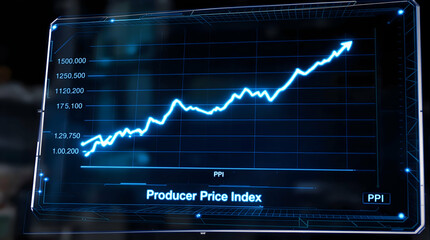 Poster - Digital display projects rising financial trend graph in office, representing economic growth analysis