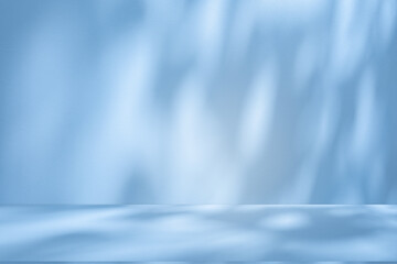 Fototapete - Wall interior background, studio and backdrops show products.with shadow from window color white and blue background for text insertion and presentation product	
