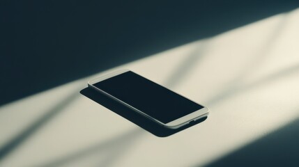 Poster - Smartphone lying flat on table with serene shadows indoors