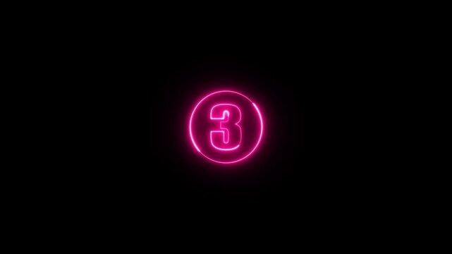 Neon number animation. Animation of glowing neon purple number text animation.