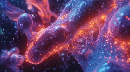 Fototapete - Abstract glowing particles in interconnected structures