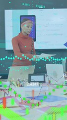 Poster - Animation of data processing over diverse business people working at office