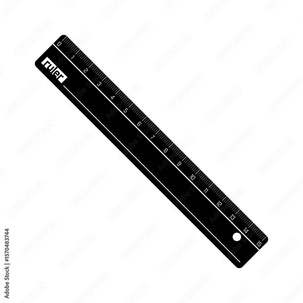 Editable black fill vector of a 15 cm school ruler with measurement ...