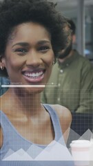 Poster - Animation of financial data processing over african american businesswoman smiling