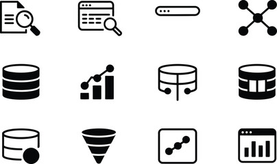Poster - Black Data Analytics Icons Set Database Search Graph