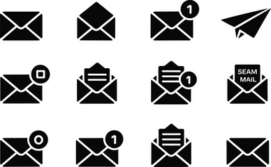 Poster - Black Envelope Icons Set Email Message Notification Symbols