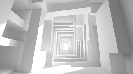 Aufkleber - Abstract white architecture, endless corridor, bright light at the end.