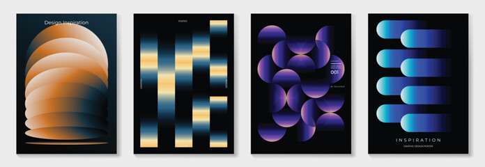 Poster - Modern gradient poster on dark background vector set. Cover template with vibrant perspective geometric shapes different. Modern Design for wall art, flyers, brochures, covers and web banners.
