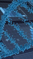 Poster - Animation of dna strand and scientific data processing over blue background