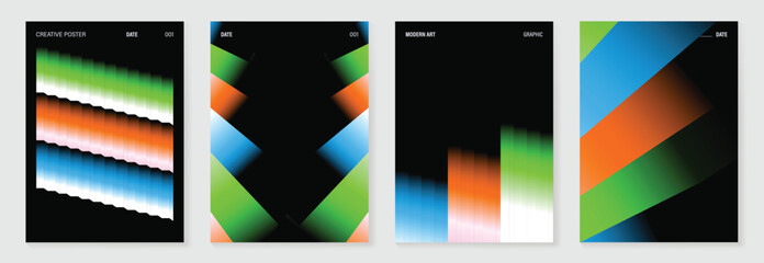 Poster - Modern gradient poster on dark background vector set. Cover template with vibrant perspective geometric shapes different. Modern Design for wall art, flyers, brochures, covers and web banners.