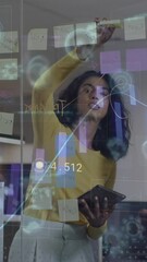 Poster - Animation of financial data processing over diverse business people working at office