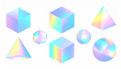 Leinwandbilder - Realistic holographic shapes. 3d figure hologram rainbow prism reflection, 