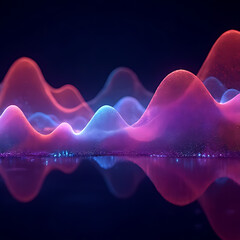 Aufkleber - Abstract digital illustration of glowing wave-like forms in shades of red pink and blue with reflections on a dark surface