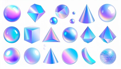Leinwandbilder - geometric shapes and a geometric holographic 3D vector icon set._ball,liquid,cone,