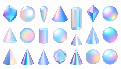 Leinwandbilder - geometric shapes and a geometric holographic 3D vector icon set._ball,liquid,cone,
