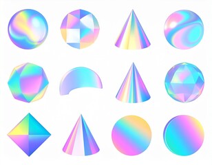 Leinwandbilder - geometric shapes and a geometric holographic 3D vector icon set._ball,liquid,cone,