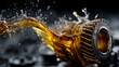 © HPMP Studio - Gear Receiving Pouring Oil Splash in Dark Environment