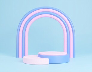 Leinwandbilder -  3d render illustration. Background with geometric composition include- round stand, 