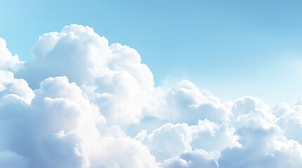 Serene blue sky with beautiful white fluffy clouds, ideal background with copy space for text or design
