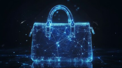 Aufkleber - Futuristic glowing handbag, digital art, fashion accessory.