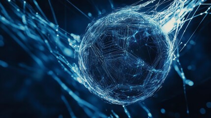 Poster - Abstract glowing blue sphere with energy lines.