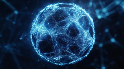 Poster - Glowing blue sphere with interconnected nodes, representing global network or digital connection.