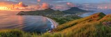 St Kitts And Nevis. Panorama of Basseterre Capital during Sunset with Beautiful Green Mountains and Beach