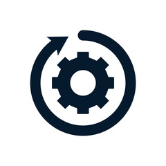 Poster - Gear, arrow in a circle. Concept work process. Vector linear icon isolated on white background.