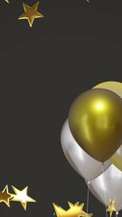Poster - Animation of gold and silver balloons with stars on grey background