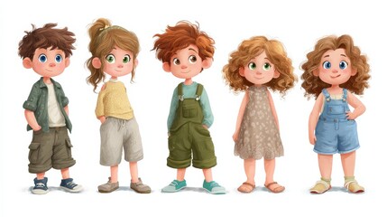 Poster - Set of cute kids cartoon character illustration, no logos, no brands