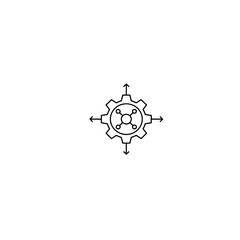 Aufkleber - A simple black and white gear icon with arrows pointing outwards design
