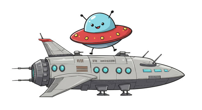 Pixel Art Ufo Spaceship Cartoon Craft Isolated Transparent Background