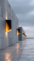 Aufkleber - Modern Architectural Wall with Integrated Lighting at Dusk