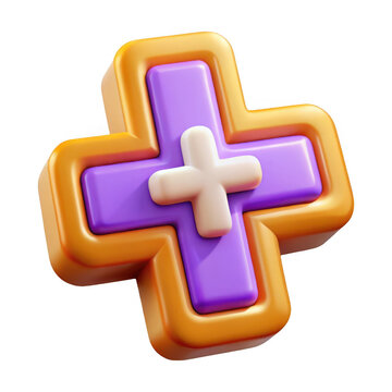 3d rendered stylized plus icon with glossy finish