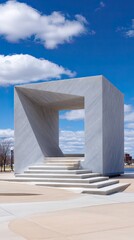Aufkleber - Modern Minimalist Stone Sculpture with Stairs in a Plaza