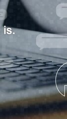 Poster - Animating chat bots over laptop keyboard with speech bubbles in colorful background