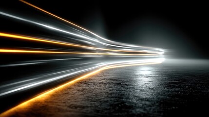 Poster - Neon Light Trails Over Dark Misty Background
