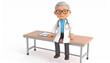 © SinatriaPutra - 3D Cartoon of Older Man Sitting on Exam Table, Friendly Medical Scene and Patient Care